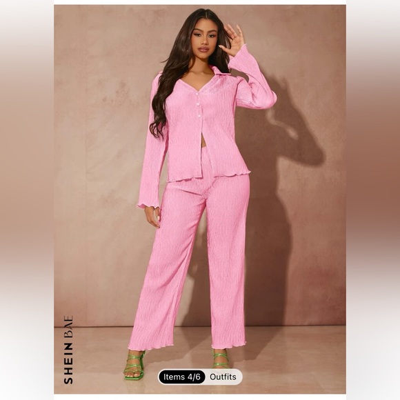 Button Front Shirt & Wide Leg Pants Set - Picture 3 of 3